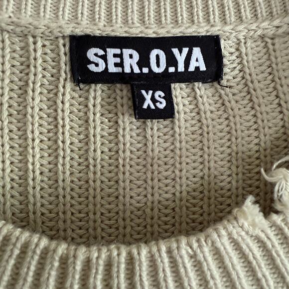 SER.O.YA | Sage Green Devin Distressed Sweater Dress Mini Chest Flap Pocket | XS - Picture 4 of 8